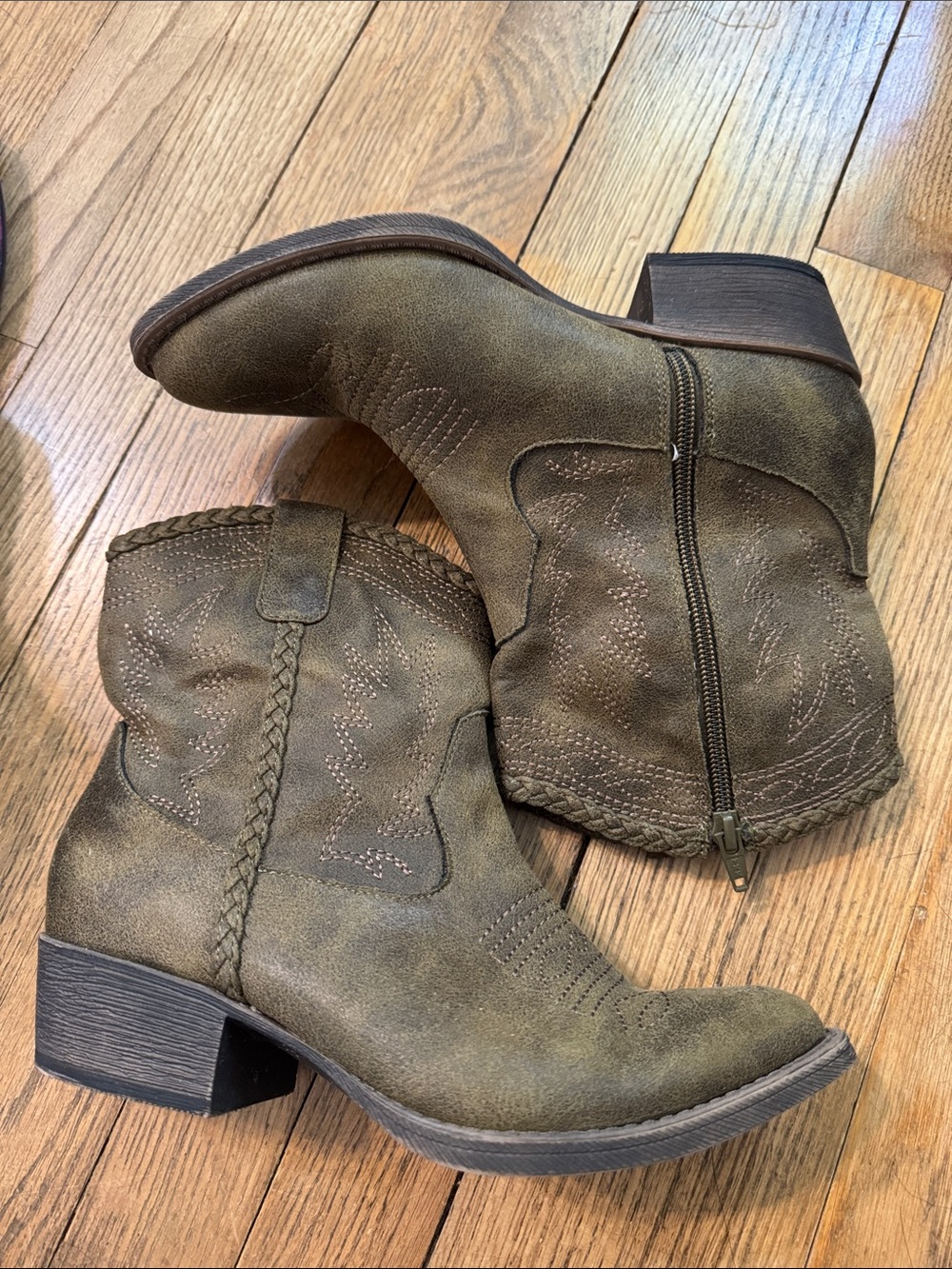 Matisse Olive Suede Western Braided Ankle Booties